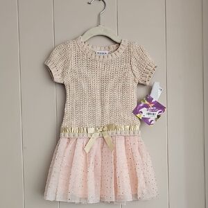 Blueberi Boulevard Cream and Pink Knit Dress‎ Tutu Girls 24m Dress
